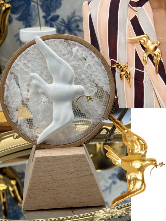 Schiaparelli Jewelry - 🆕 SCHIAPARELLI for Museum Gift Shop 🧿 NWOT White Dove Bird of Peace Brooch